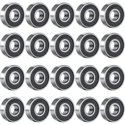 608RS ball bearings, 20-pack, double rubber-sealed, 8x22x7 mm