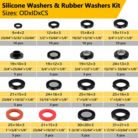 All In One Plumbing Repair Kit With 1075 Pieces And 37 Sizes, silicone and rubber washers size chart