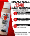 Bottle of DU-MOST Heavy-Duty Hand Scrub & Cleaner, walnut shell formula, 4oz size with benefits listed for oil, grease, dirt removal.