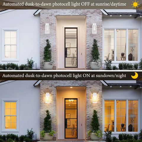 2 Pack Dusk To Dawn Outdoor Wall Sconces With Photocell Sensor Waterproof White Wall Mount Lanterns Off and On