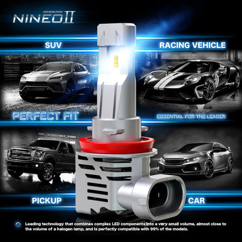 Badass H7 Powersports Headlight Bulbs 6500K Crisp White With Inline Cooling Fans Wireless Plug And Play Vehicle Accessory Pack Of Two close-up view of LED headlight bulb.