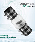 Silent check valve 1-1/2 in with transparent body, Buna-N couplings, and steel hose clamps — front view.