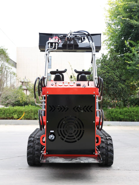 Mini Skid Steer Loader With Rotary Plow Tiller Attachment 1800lbs Capacity For Small Jobs On Farms Gardens Parks And Public Spaces Compact Yet Mighty Ready, rear view