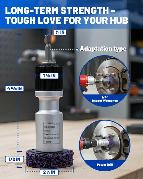 Drill Powered Wheel Hub Cleaning Tool with 3 Cleaning Pads for Rust Removal on Lug Studs and Brake Rotors demo