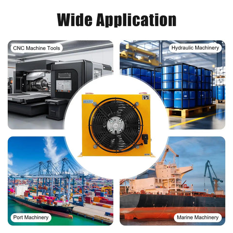 Beefy Industrial Hydraulic Oil Cooler With 100 Lpm Flow, Aluminum Radiator, 110V Fan, used in CNC, hydraulic, port, and marine machinery