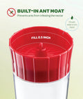 Close-up of Set Of 2 10 Ounce Hummingbird Feeders With Built In Ant Guard, Wide Mouth For Easy Filling, circular perch visible.