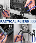 Heavy Duty Water Pump Pliers Set With V Jaw Quick Adjustable Groove Joint Pliers in use showing 7 inch and 10 inch sizes