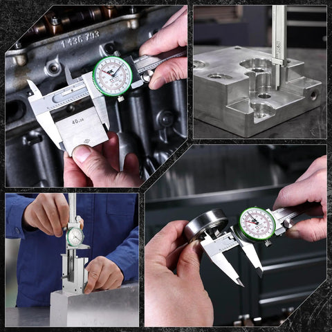 Dial Caliper Measuring Tool With Six Inch Range And Pro Grade Precision To 0.001 Inch (0.03 mm), Dual Reading Display For Industrial, Mechanical, Woodworking And DIY Projects, Reliable, Durable And Easy To Read used on metal parts