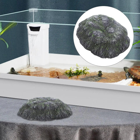 Top Shelf Floating Turtle Basking Platform With Smooth Stairs And Low Key Indestructible Resin Build, realistic rock design for small tortoise tanks.