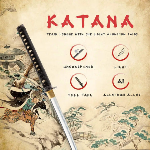 Lightweight Aluminum Alloy Katana Iaito For Iaido Training With Unsharpened Blade 28 Inch Fuller Groove Bamboo Tsuba
