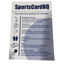 List of items included in Premium Pro Grade LED Magnifying Glass And Centering Tool For Sports Card Grading Kit with gloves and loupe.