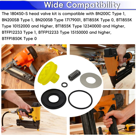 Top Shelf Head Valve Replacement Straight Shooter Compatible With 18 Gauge Pneumatic Brad Nailers Models Dwfp12233 And Dwb180450S, showing yellow valve part and seals.
