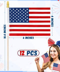 12 Pack Small American Flags On Sticks 4x6 Inches For Fourth Of July Memorial Day Veterans Day Decorations Handheld USA Flags