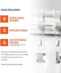 Picture Rail Hanging System Kit Five Pack Gallery Set with white hooks and invisible wire on display for art display setup.