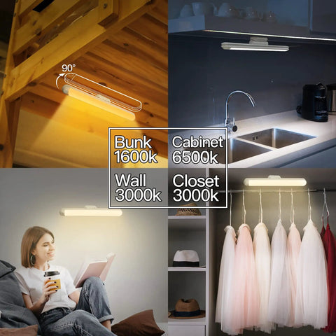 Versatile Wall Reading Light With 3 Color Modes And USB Rechargeable Battery Stick On LED Dimmable Touch Lamp in various settings