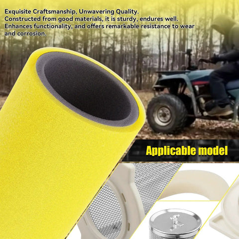 Air Filter, Guide, and End Cap Kit for Big Bear 350, Moto-4 250 ATV models with YFM and YFB IDs, yellow air filter focus