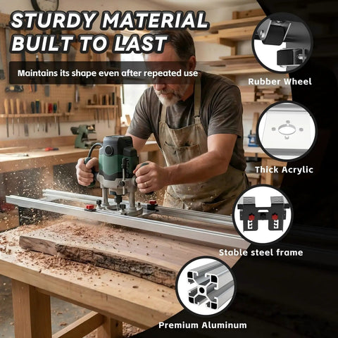Woodworker using 47.2 Inch Router Sled For Flattening Slabs With 3 Axis Height Adjustment, Slab Flattening Jig in shop setting