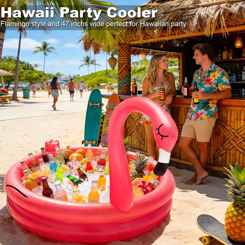 Flamingo Inflatable Cooler For Pool Parties And Beach Luau Decor Holds Over 130 Cans 19 Gallons With Bottom Quick Drain