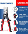 Snap Lock Punch Tool for Sheet Metal and Ductwork, Gutter End Cap Crimper, ergonomic design details, red and black handle