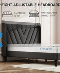 Prime Queen Platform Bed Frame Featuring Adjustable Wingback Headboard And Built In Type C Usb Charging Ports Legit Heavy Duty Wood Slats Support Smooth Assembly No Box Spring Needed Dark Gray Chill Vibe with adjustable height headboard.