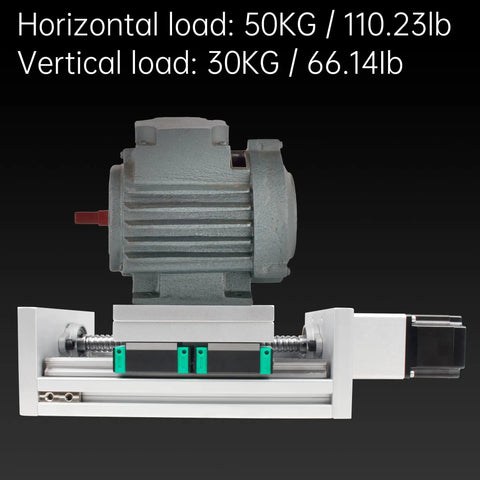 Boss Level Xc150 Cnc Linear Stage Motion Actuator Featuring 400Mm Zero Flex Track with motor and load specifications.