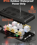 Outdoor Waterproof Power Strip IPX6 With Six Outlets And Four USB Ports 6 Ft Extension Cord Wall Mountable 13A 1625W anti electric shock