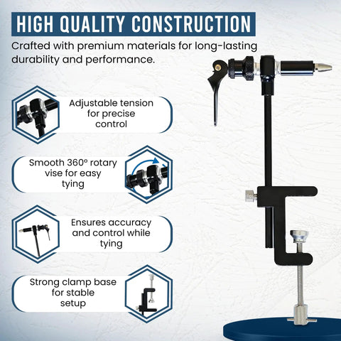 Heavy Duty Rotary Fly Tying Vise With Sturdy Bench Clamp And Smooth Adjustable Tension Built Tough For Daily Workshop Grind
