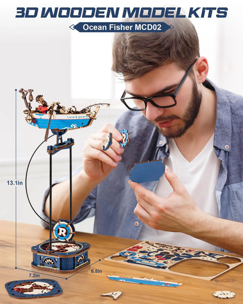 3D Wooden Puzzle For Adults Gravity Swing Ocean Fisher Model Kit With 161 Pieces No Fuss Setup Maritime Boat Craft For Home Display And Collectors Great Gift For Maritime Buffs. 13.1in wooden boat model kit