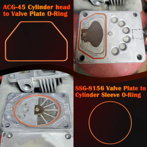 Heavy Duty Air Compressor Cylinder Sleeve And Compression Ring Replacement Kit valve plates and seals for repair comparison