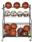Heavy Duty Garage Sport Organizer With Steel Basketball Rack Baseball Bat Holder And Hooks Easy Assembly Storage
