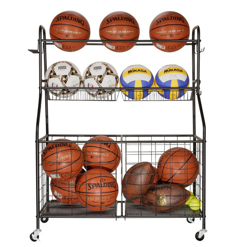 Heavy Duty Garage Sport Organizer With Steel Basketball Rack Baseball Bat Holder And Hooks Easy Assembly Storage