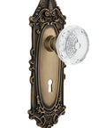 Old-School Victorian Door Hardware Set With Crystal Meadows Knob And Keyhole Plate, 2.375 Inch, Antique Brass Finish, side view
