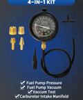 Front view of SIXIWANZI 4-in-1 automotive vacuum gauge kit with brass fittings, hose, and gauge