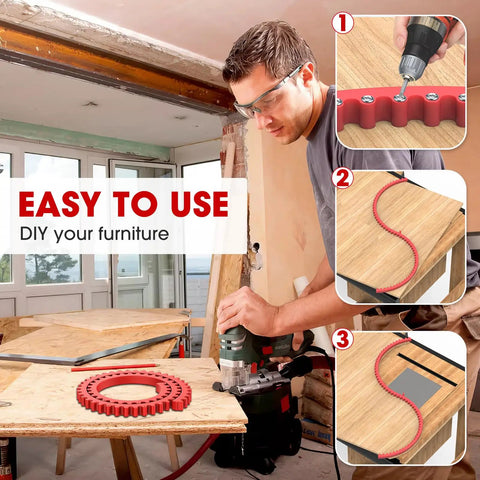 Image showing Top Tier 78 Inch Flexible Router Template For Woodworking Precision Curve Bending Strip with edge guide being used.
