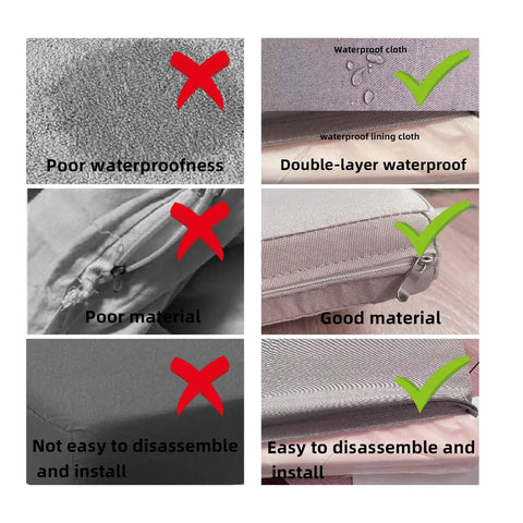 Comparison of Cozy Sauna Bench Pad highlighting double-layer waterproof, good material, and easy installation features.