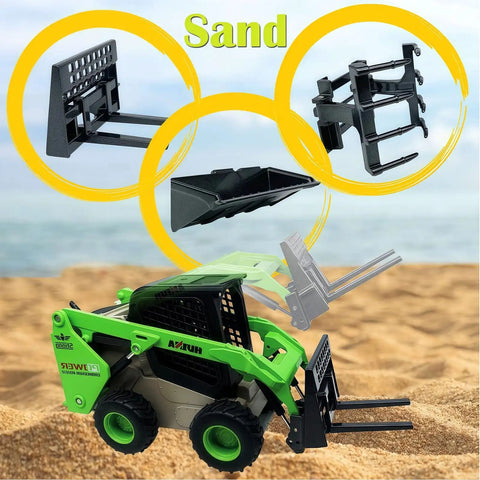 Three In One Skid Steer Loader Construction Toys Set One Fifty Scale Diecast Site Loader With Metal Forklift And Grab Shovel