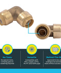 Brass Push To Connect One Half Inch 90 Degree Elbow Fitting For PEX Copper CPVC PE RT HDPE Plumbing Works In Tight Spaces No Fuss Easy Installation Pack Of Twelve