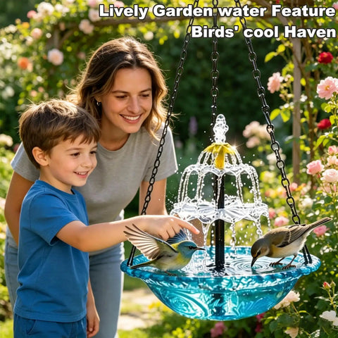 Hanging Solar Bird Bath Fountain With Glass Bowl Outdoor Garden Water Feature No Wiring Solar Pump Direct Sun Activated