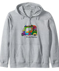 R Is For Rickshaw Desi Zip Hoodie, Heavyweight Cotton Sweatshirt with vibrant rickshaw illustration, perfect for casual wear.