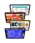 Smooth 11 Inch Tablet With Blazing A16 Chip, Gorgeous Liquid Retina Display, 128GB Memory, Rapid Wifi 6 Connectivity, Crisp Front And Rear Cameras, Rock Solid Touch Id Security, Plus Dazzling All Day Juice In Clean Blue displaying vibrant designs and graphics.