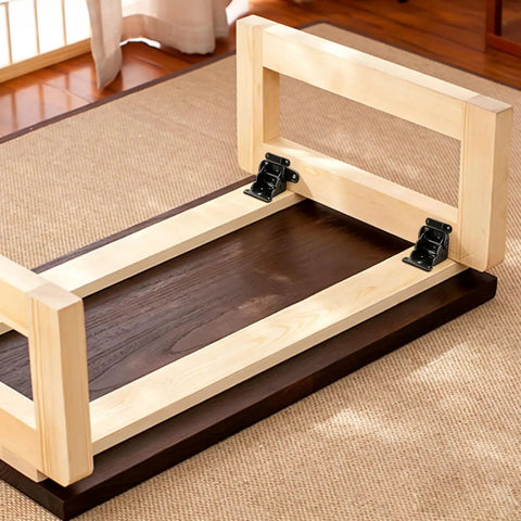 Badass Heavy Duty Folding Brackets For Tables And Bed Legs, 8 Pack Self Locking Hinges With Wood Screws, Sturdy Cold Rolled Steel Extension Supports For Workbenches, Black on a wooden table.