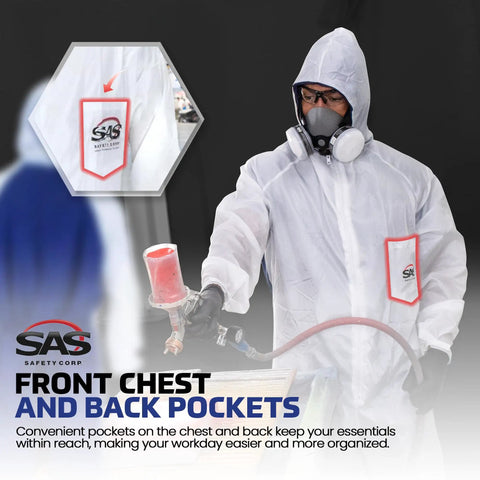 Moon Suit Nylon Cotton Coverall Hooded Reusable Protective Workwear For Construction And Industrial Jobs shown in use
