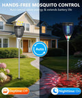 Outdoor Solar Bug Zapper 4200V Mosquito Killer with RGB Projector and Flame Lights installed in garden