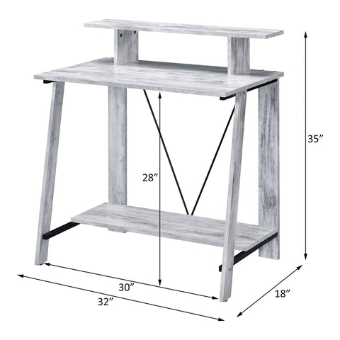 Rock Solid Adjustable Height Standing Computer Desk With Integrated Usb Charging Ports Sleek Metal Ladder Base Gaming Workstation side view with dimensions shown.