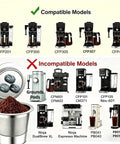 Stainless Steel Reusable K Cups 2 Pack showing compatible coffee maker models CFP201, CFP300, CFP305, CFP307, CFP451.