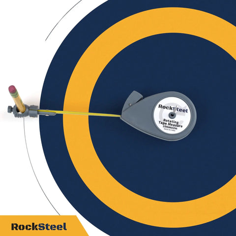 Rotating Tape Measure Circle Tool For Arcs And Circles Pencil Friendly Beam Compass Alternative on blue and orange background