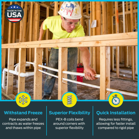 White PEX B Pipe 1 Inch By 100 Feet Flexible Water Tubing For Plumbing, Easy Install, Durable Coil Ready PEX Tubing, Freeze Resistant And Designed For Long Runs With Fewer Leak Points