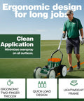Game Day Ready Athletic Field Line Marking Paint Kit Including Twelve Cans Of Bright Orange Coating Matched With A Straight Shot Striping Machine in use.
