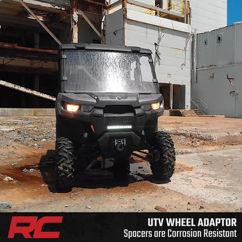 Upgrade Your Polaris UTV Setup With These Heavy Duty 4x156 To 4x136 Wheel Adapters That Drop Your Can Am Rims A Full Inch For Wide Tire Flex Meaner Fitments And Fresh Off Road Stance In Pairs on a UTV.