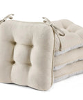Stack of Ultra Plush Dining Chair Cushions Set Of 4 3.5 Inch Thick With Ties Non Slip Backing 15.5 By 15.5 Inches Beige Memory Foam Comfort